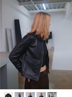 LEATHER CROPPED BLOUSON $814.00 MSRP 
By A.M Black Nappa Jacket